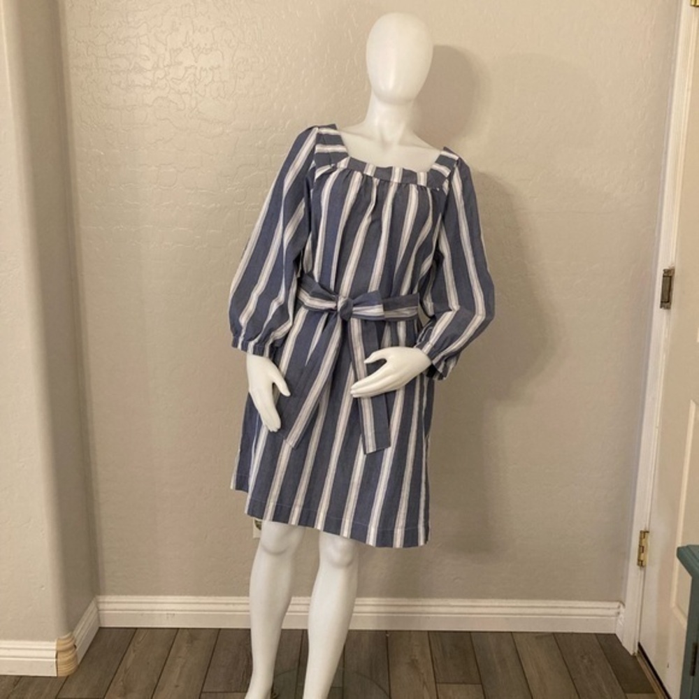 GAP Chambray and Crinkled Fabric Striped 100% Dress Medium